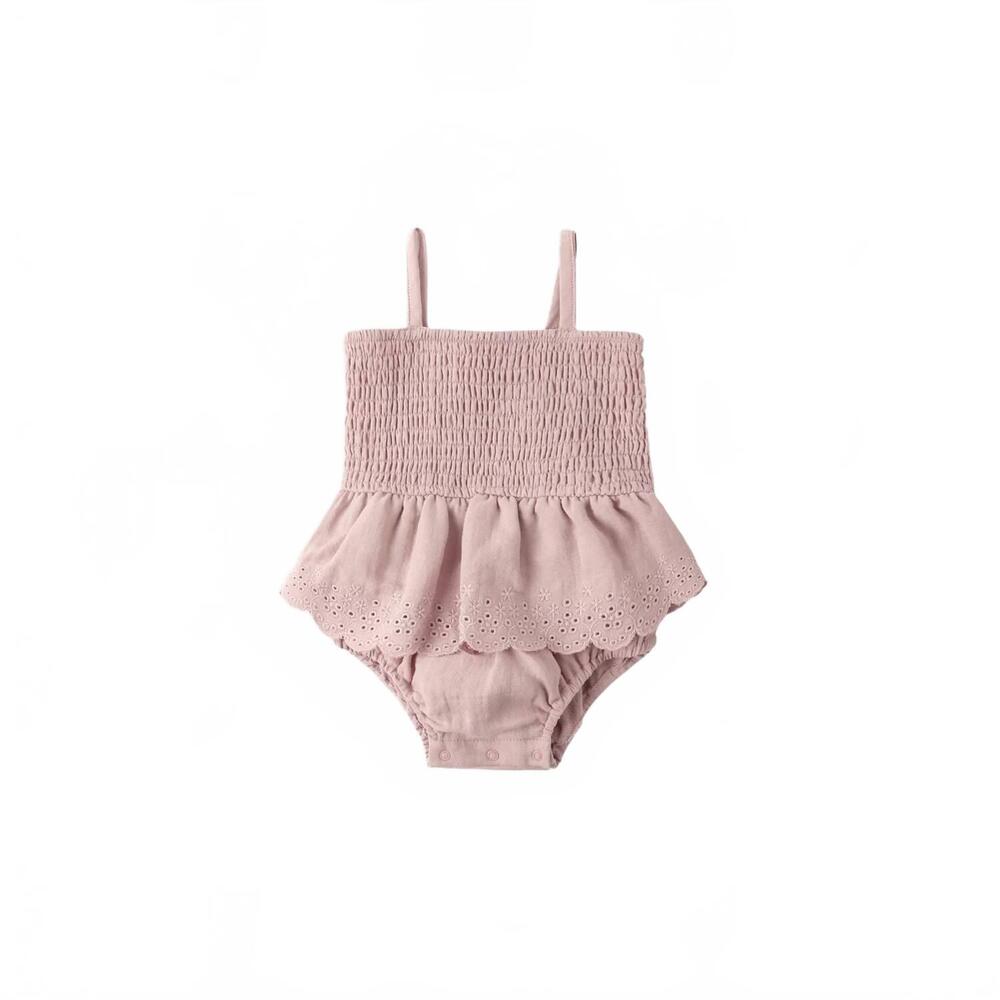 NEW QUINCY MAE girl's smocked skirted romper in mauve